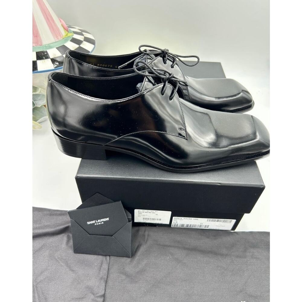 Men's Saint Laurent Jean black leather derby shoes, size 43 made in Italy - Picture 3 of 12